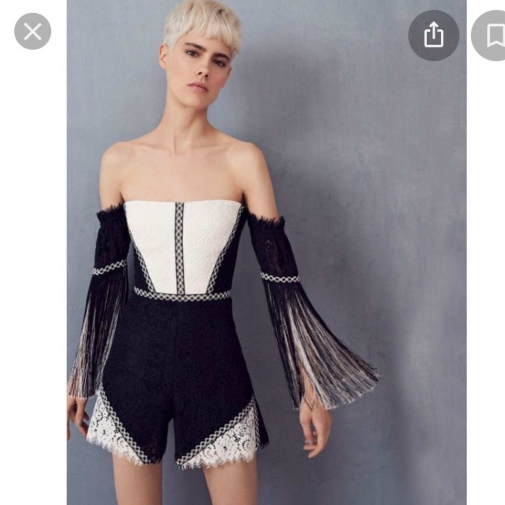 Alexis Black and White Off-Shoulder Lace Romper